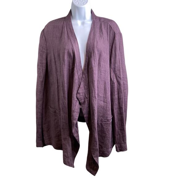 Coldwater Creek Women's Plum Linen Open Front Cardigan Size XL Lagenlook Flowy - Picture 1 of 12